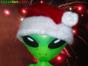 Flex Maslan kayakfari christmas kayak alien santa hat holiday lights fireworks winterfest paddle