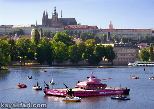 2015 Flex Maslan Prague kayak vltava kayakfari art photography charles bridge czech republic 420 Vysehrad kajak river gothic castle pink tank David Černý