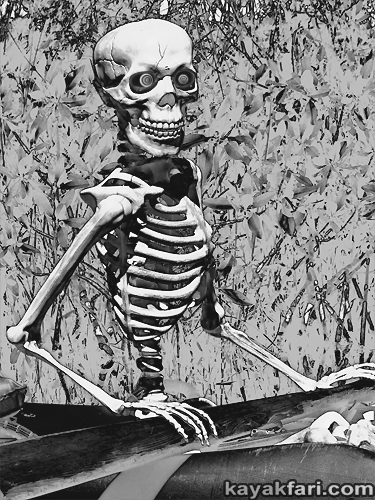Flex Maslan halloween kayak skeleton kayakfari evil horror everglades humor paddle photography b&w dark nightmare skull zombie fun
