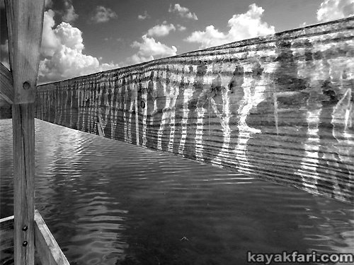 Flex Maslan kayakfari art chickee birdshit kayak everglades photography Florida Bay guano bird graffiti text johnson key light black and white