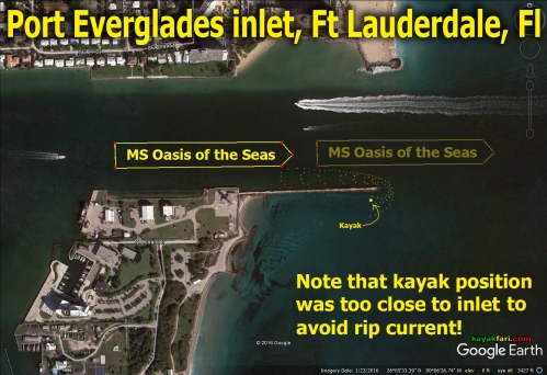 Flex Maslan kayakfari port everglades kayak inlet oasis cruise ship danger rip current paddle ft lauderdale ocean satellite