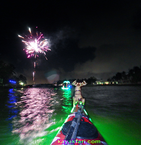 Flex Maslan Kayak night lights LED fireworks kayakfari paddling florida Holidays parade new year boca raton Winterfest
