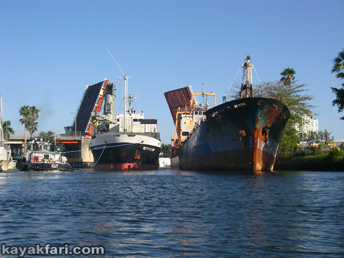 Flex Maslan kayak Miami river kayakfari ship tug Biscayne bay paddle Betty K florida photography shipyard freighter